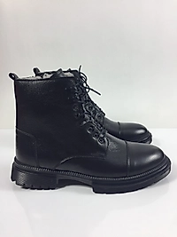 Hakiki Deri İçi Kürklü Fermuarlı ve Bağcıklı Erkek Postal Bot - Siyah