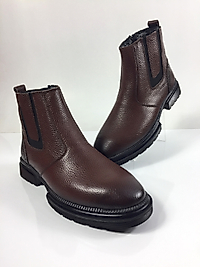 Hakiki Deri Fermuarlı ve Lastikli Suni Kürk Detaylı Erkek Günlük ve Şık Çekme Bot - Kahve