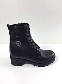 Hakiki Deri Bağcıklı Ve Fermuarlı Günlük Kadın Postal Bot  - Siyah